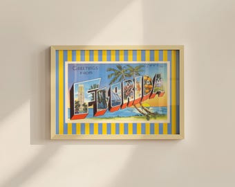 Florida Wall Art Print Digital Download Florida Poster Retro Travel Prints Florida Dorm Decor Horizontal Florida Photo Striped Blue Art
