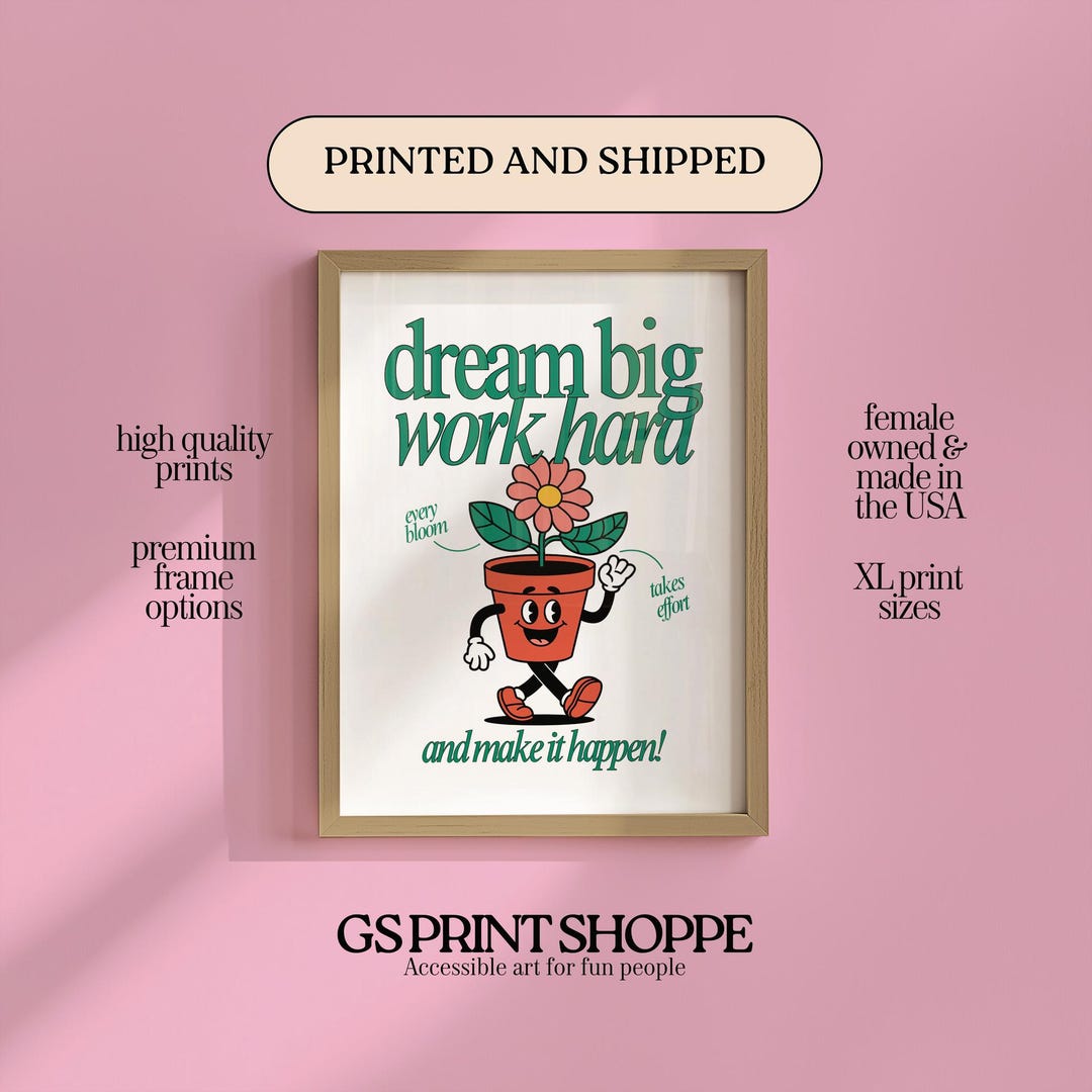 Kids Room Art Print: Dream Big Work Hard - Framed or Unframed - Etsy