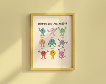How Do You Feel Today? Retro Quote, Digital Prints Wall Art, Digital Prints, Emotions Art Prints, Mood and Feelings Poster, School Posters