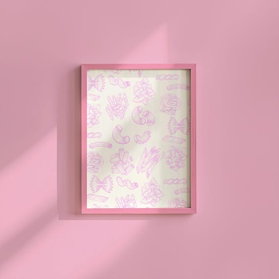 Pink Pasta Art Print: Trendy Kitchen Wall Decor (Digital Download)