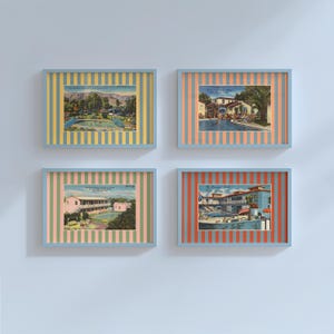 Lot de 4 impressions d'art numériques, impression Palm Springs, art californien rétro, carte postale vintage, décor à rayures, affiche Palm Desert, impression d'art désert