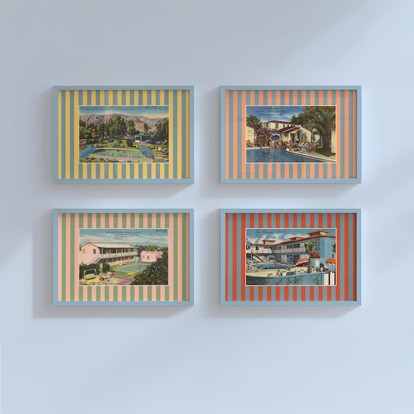 Vintage California Postcards Art Prints Set of 4  Retro Palm Springs Digital Download