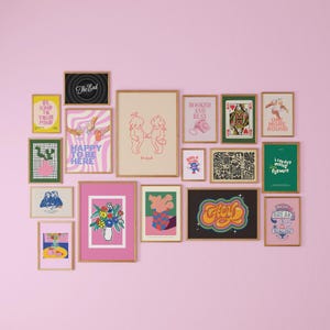 Set von 17 Drucken, Digitaldruck-Set, Rosa Poster-Set, Blumenmarktdrucke, DIGITAL DOWNLOAD, Preppy Art Prints, Galeriewand-Sets, Rosa Kunst