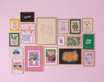 Set of 17 Prints, Digital Print Set, Pink Poster Set, Flower Market Prints, DIGITAL DOWNLOAD, Preppy Art Prints, Gallery Wall Sets, Pink Art