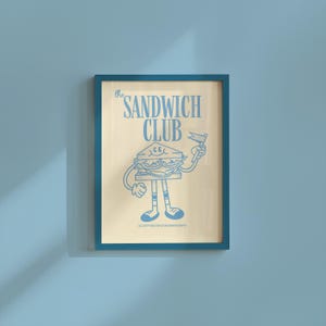 Ästhetisches Dekor, süße Kochkunst, Kunstdruck für die Küche, minimalistischer Cartoon-Druck, Sandwich-Kunstdruck, Retro Sandwich-Kunst, Wandkunstdruck