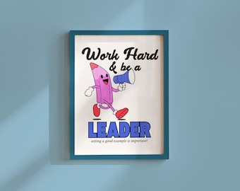 Be a Leader Cartoon Art Print, Colorful Kids Decor (Digital Download)