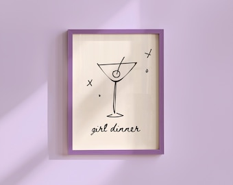 Minimalist Cocktail Art Print: Girl Dinner Home Decor (Digital Download)