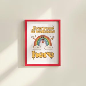 Jeder ist hier willkommen Kunstdruck | LGBTQIA Sofortdownload | Retro Cartoon Klassenzimmer Poster