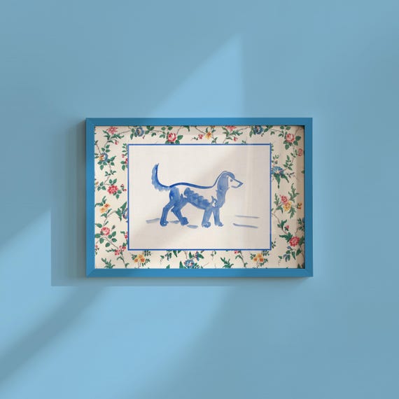 Floral Dog Art Print: Whimsical Vintage Animal Poster (Digital Download)