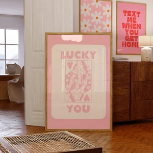 Lucky You - téléchargement numérique - impression murale - impression rétro - art amusant - cartes à jouer - impression d'art tendance téléchargeable - girly - impression rose