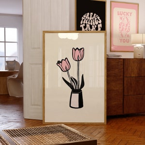 Bouquet of Flowers, Tulip Floral Art, Simple Floral Art, Floral Decor, Colorful Print, Girls Bedroom Art, Pink Flower Art, Minimalist Art