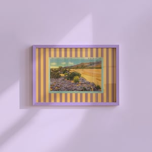 Carte postale vintage Palm Springs, impression d'art numérique, décoration murale collage à rayures colorées, décoration d'intérieur éclectique maximaliste