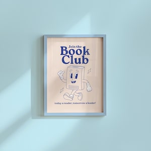 Poster di lettura, decorazione da parete per aula, download digitale, stampa artistica del club del libro, stampa dell'angolo di lettura, arte scolastica alla moda, poster retrò dei cartoni animati