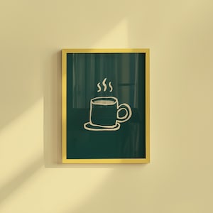 Digitaldrucke, Retro Kaffee Poster, Grüne Küchenkunst, Kaffee Kunstdruck, Kaffee Cartoon Druck, Retro Wandkunst, Vintage Küchen Drucke