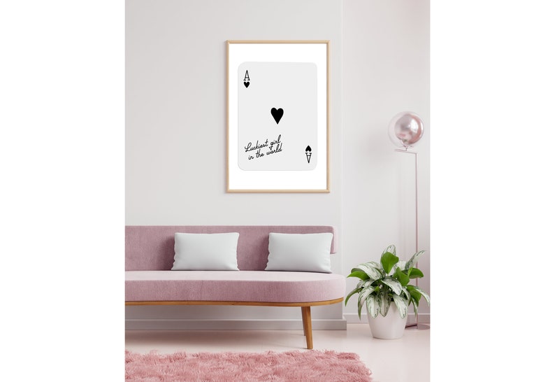 Ace of Hearts,Lucky Girl Quote,Retro Card Posters,Lucky Girl Syndrome Art,Trendy Wall Art,Aesthetic Print,Dorm Art,Ace of Hearts Art image 5