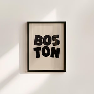 Boston Art Print,Digital Art Download,Black Boston Wall Art,Cute Trendy Art,Boston Posters,Boston Wall Poster,Beige Posters
