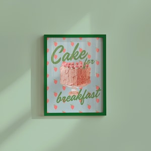 Kuchen Kunst, süßes Cate Poster, Kokette Kuchenkunst, Kuchen Poster, Rosa Küche Wanddekor, Rosa Kuchenkunst, Retro Kuchendruck, Kuchen zum Frühstück