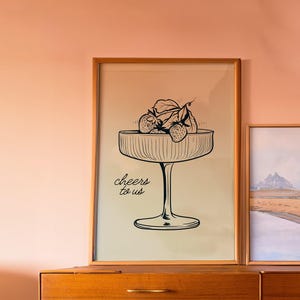 Cheers to Us Print Poster, Retro Kitchen Decor, Aesthetic Kitchen Wall Art, Wine Kitchen Art, Retro Kitchen Print