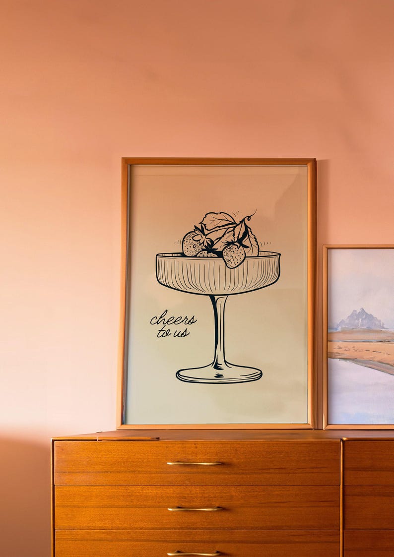 Cheers to Us Print Poster, Retro Kitchen Decor, Aesthetic Kitchen Wall Art, Wine Kitchen Art, Retro Kitchen Print