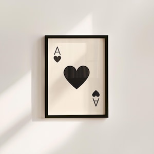 As de corazones - Naipes - Descarga digital - Impresión de pared - Arte moderno y elegante - Impresiones descargables - Póster retro - Pósteres minimalistas - Impresiones brillantes