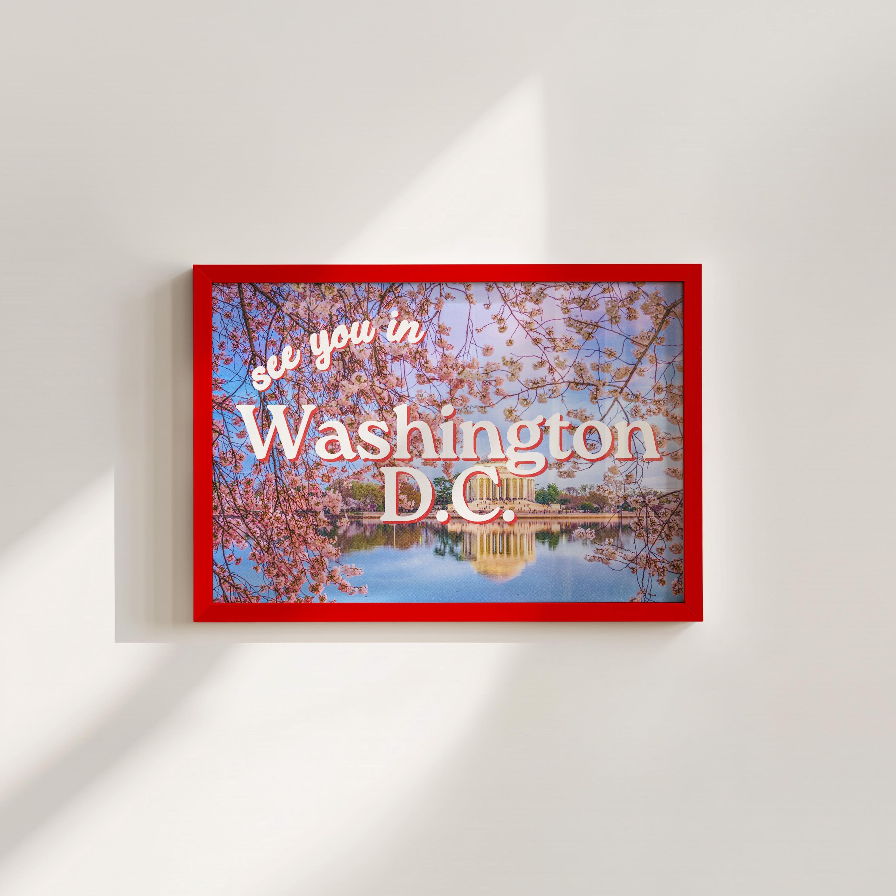 Washington DC Cherry Blossom Art Print: Retro Travel Poster (Digital Download)