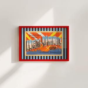 Arte de Nueva York, postales de Nueva York, carteles de Nueva York, impresiones de Nueva York, gs print shoppe, saludos desde Nueva York, decoración de la ciudad de Nueva York, arte de postales vintage