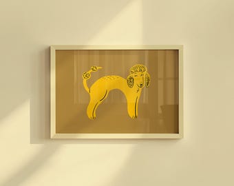 Żółty pudel – wydruk pop-art: nowoczesna dekoracja ścienna z psem (pobranie cyfrowe)