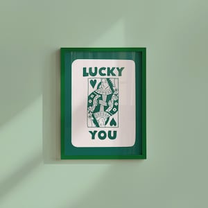 Lucky You - Download digitale - Stampa da parete - Stampa retrò - Arte divertente - Carta da gioco - Stampa scaricabile - Stampa artistica alla moda - Ragazza - Stampa verde