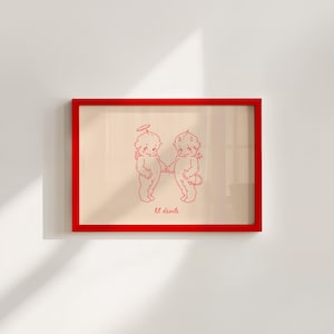 Lil Devil Cartoon Art, Sztuka cyfrowa, Słodki anioł Devil Art, Wystrój retro, Zabawna sztuka ścienna, Sztuka z kreskówek vintage, Wystrój Y2K Girly, Sztuka ścienna Kewpie