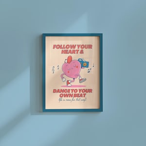 Tanzen Sie zu Ihrem eigenen Takt, Klassenzimmer Kunst, niedlicher Retro Print, Ghettoblaster Cartoon, Retro Maskottchen Druck, Funky Musik Minimal Retro Poster