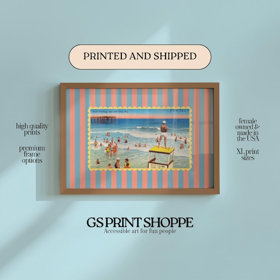 Sea Isle Beach New Jersey Vintage Horizontal Art Print, Framed Art