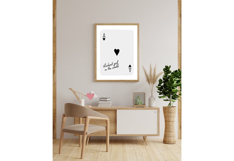 Ace of Hearts,Lucky Girl Quote,Retro Card Posters,Lucky Girl Syndrome Art,Trendy Wall Art,Aesthetic Print,Dorm Art,Ace of Hearts Art image 3