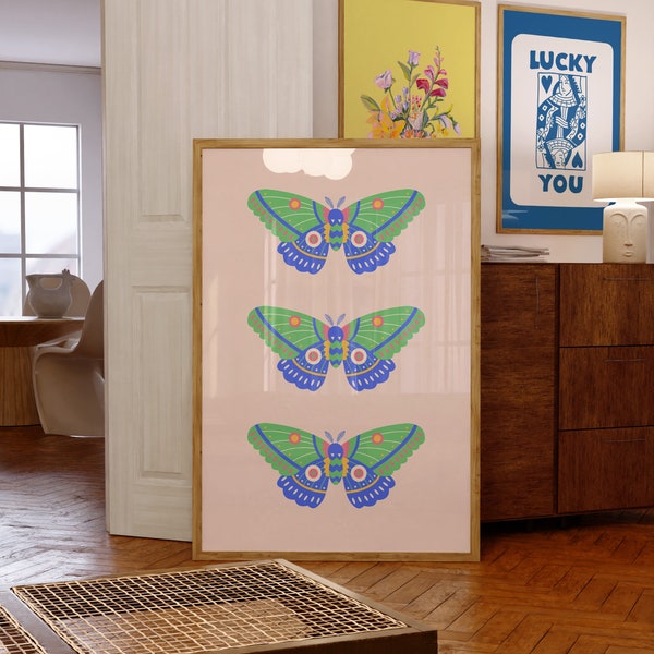Butterfly Art, Retro Print, Trendy Art Prints, Dorm Decor, Digital download, Girly Print Trendy Art, Gen Z Wall Art, Pink Art Print, Minimal
