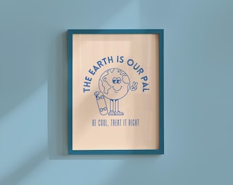 Retro Earth Character Print: Cute Planet Mascot for Classroom