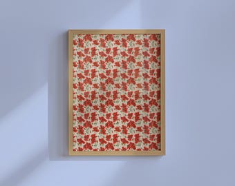 Vintage bloemenprint klaproos, rode bloemen (digitale download)