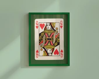 Queen of Hearts Art Print: Retro Playing Card (Digital Download)