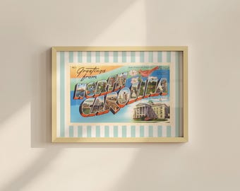 North Carolina Wall Art Print Digital Download NC Poster Retro Travel Prints North Carolina Dorm Decor Horizontal Striped State Art Print