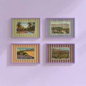 Lot de 4 impressions d'art numériques, impression Palm Springs, art californien rétro, carte postale vintage, décor à rayures, affiche Palm Desert, impression d'art désert