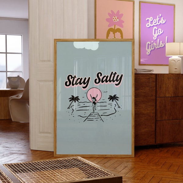 Stay Salty prints, Malibu beach photo, Preppy Surfer Print, beach house art, digital art prints, living room art, Blue Beach House Art