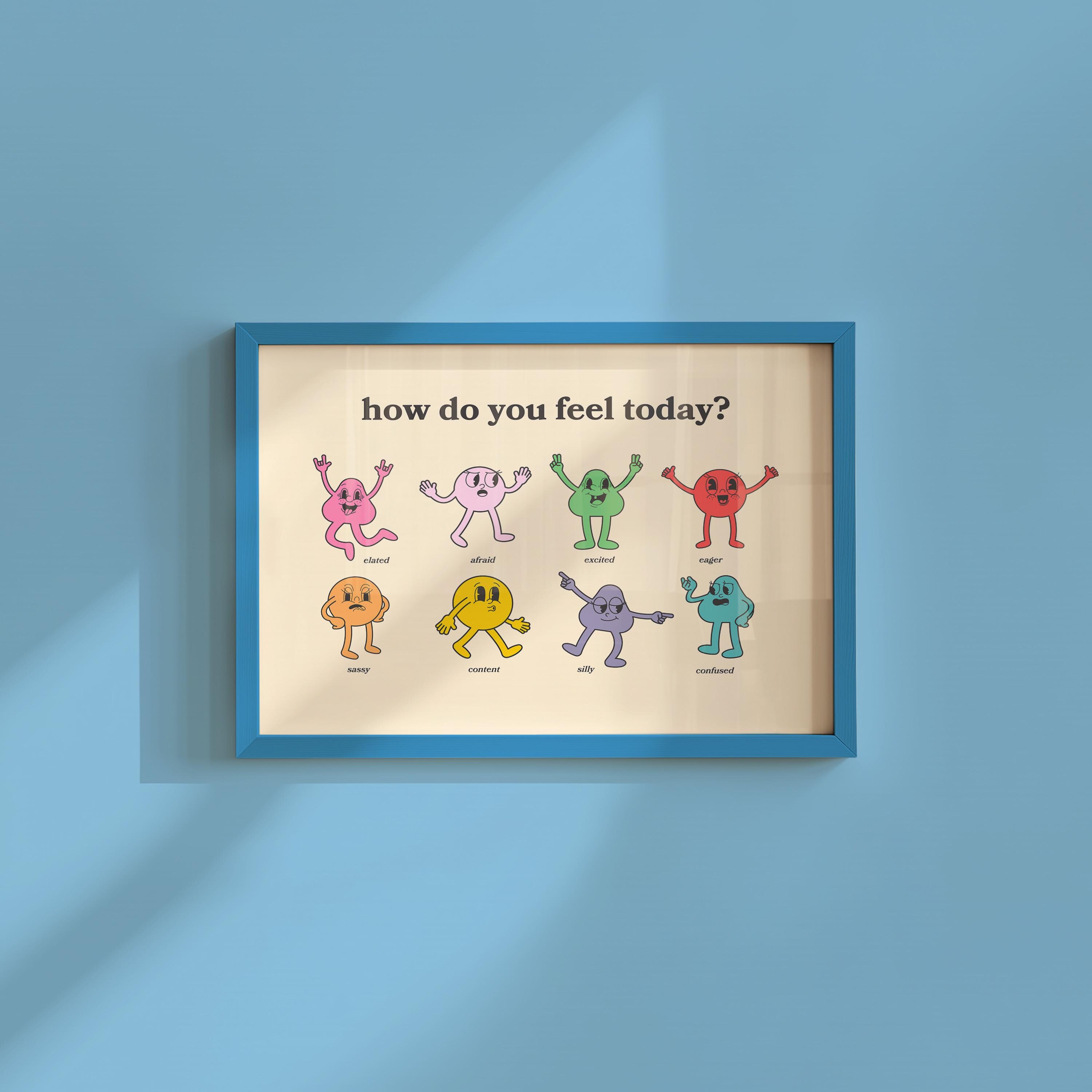 How Do You Feel Today? Retro Quote, Digital Prints Wall Art, Digital Prints, Emotions Art Prints, Mood and Feelings Poster, School Posters