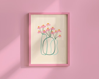 Bouquet of Flowers Wall Art Print | Floral Decor for Girls Bedroom | Colorful Inspirational Minimalist Art Gift Idea