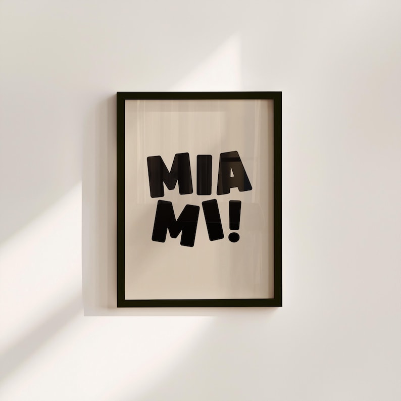 Miami Art Print: Black Lettering, Trendy Wall Poster (Digital Download) image 1