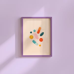 Happy Pills, Funny Art Print, Digital Download Print, Pills Art, Retro Wall Decor, Y2K Aesthetic Art, Mental Health Art, Smiley Face Prints
