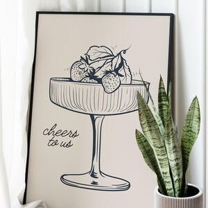 Cheers to Us Print Poster, Retro Kitchen Decor, Aesthetic Kitchen Wall Art, Wine Kitchen Art, Retro Kitchen Print