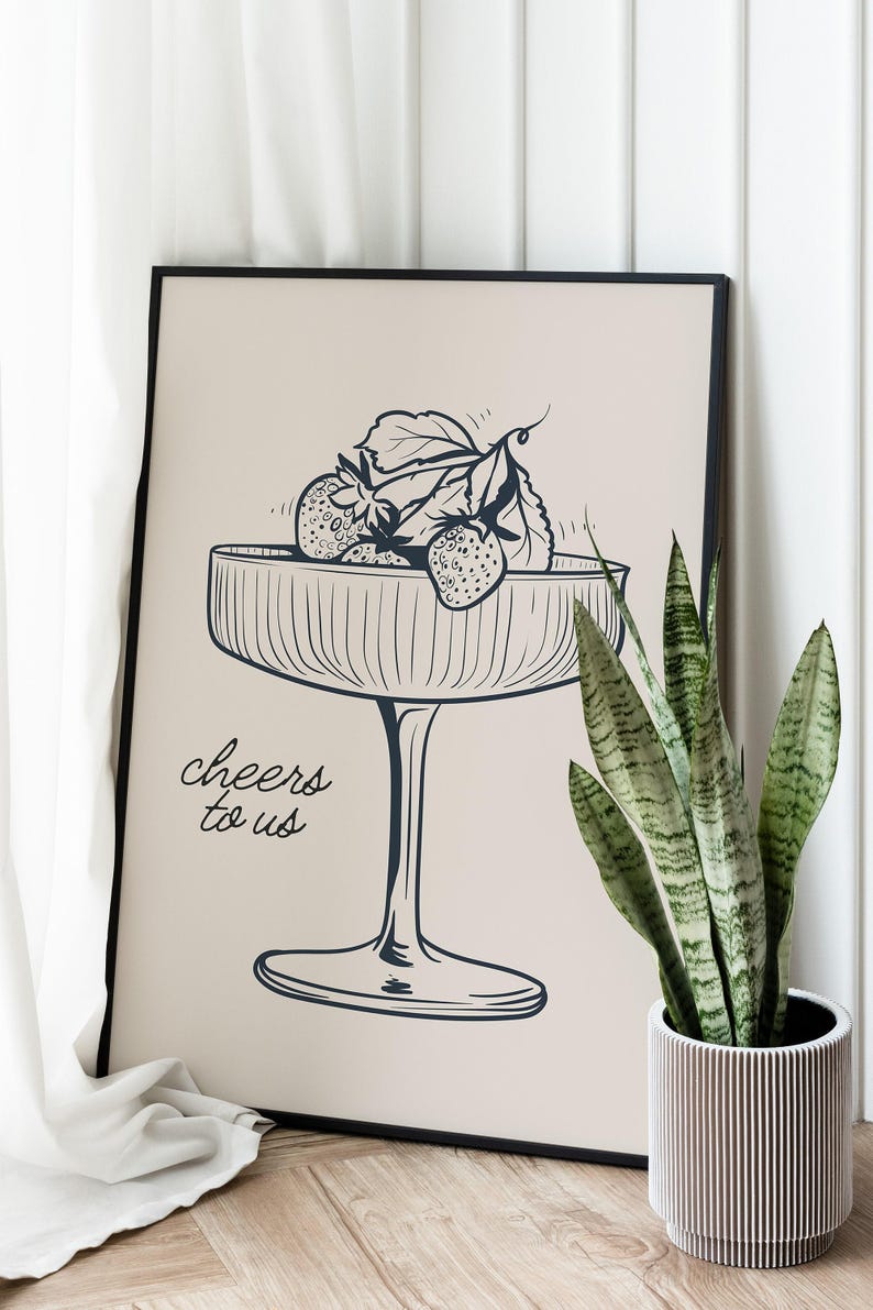Cheers to Us Print Poster, Retro Kitchen Decor, Aesthetic Kitchen Wall Art, Wine Kitchen Art, Retro Kitchen Print