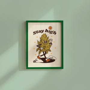 Arte Stay High - Arte 420 - Impresión de marihuana - Impresiones digitales - Arte de cocina - Impresión de arte de marihuana - Impresión de dibujos animados de marihuana - Arte mural retro - Arte divertido de marihuana - Impresiones 420