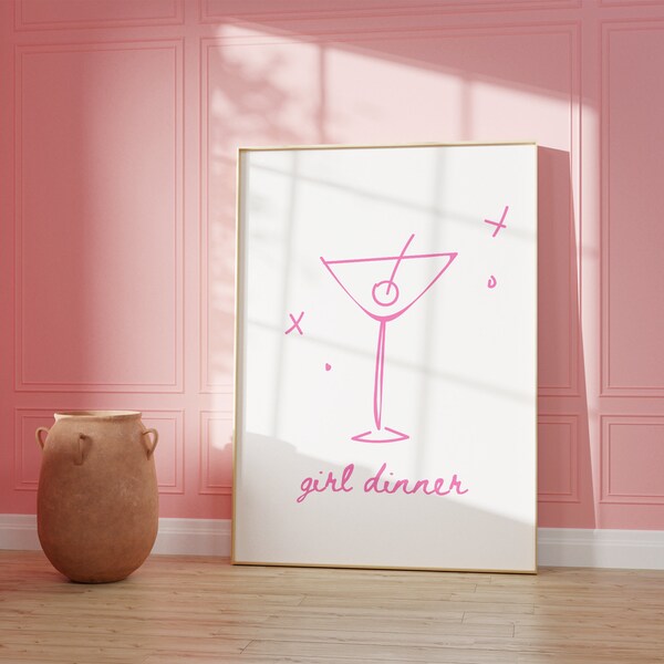 Girl Dinner Art-Digital Download-Martini Art-Retro Print-Cheers Print-Trendy Art-Minimalist Art Print-Girly Art-Cocktail Art-Bar Cart Art