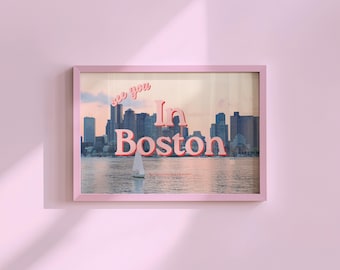 Grainy Retro Print,Digital Art Prints,See you in Boston,Retro Photograph Prints,Retro Photo Art Print,Preppy Art,Trendy Art Print
