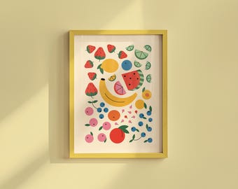 Retro Fruit Poster: Colorful Kitchen Art Print (Digital Download)
