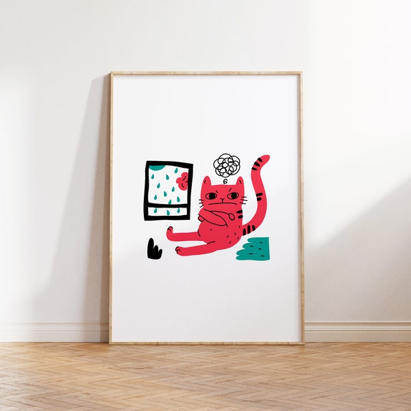 Digital Download, Funny Cat Wall Print, Fun Animal Decor, Downloadable Art, Cute Cat Art, Pop Art, Digital Art Print, Animal Wall Art